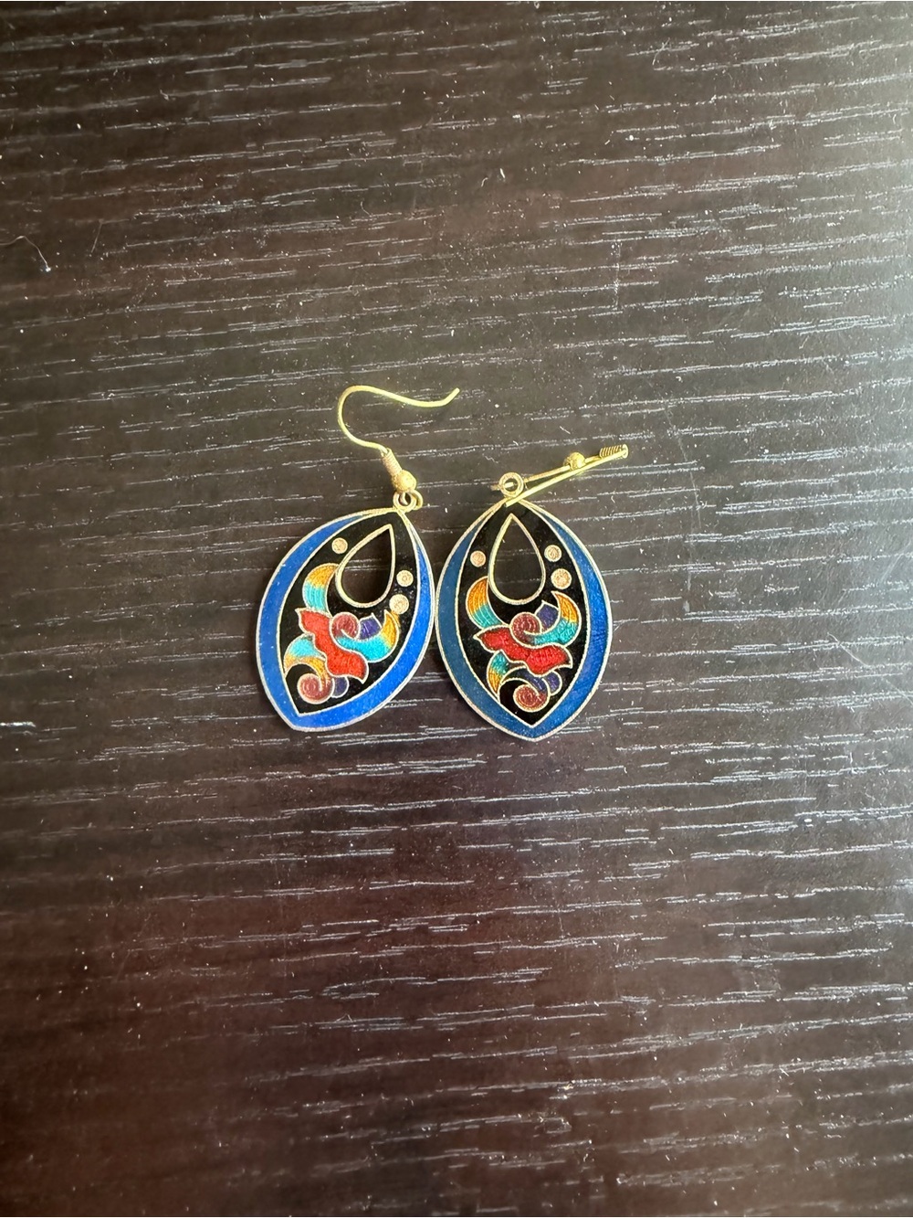 Gold-Tone Blue Multicolor Enamel Teardrop Earrings